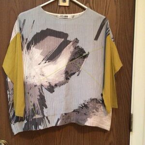 Andrea Geer artsy tunic top, silk linen, art to wear, relaxed, sz XS